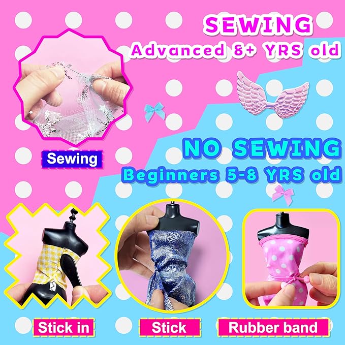900+ Fashion Designer Kits for Girls with Mannequins-Kids Sewing Kits，Girls Fashion Design Gift，Arts and Crafts Kit，Girl Craft Activities Age 6 7 8 9 10 11 12