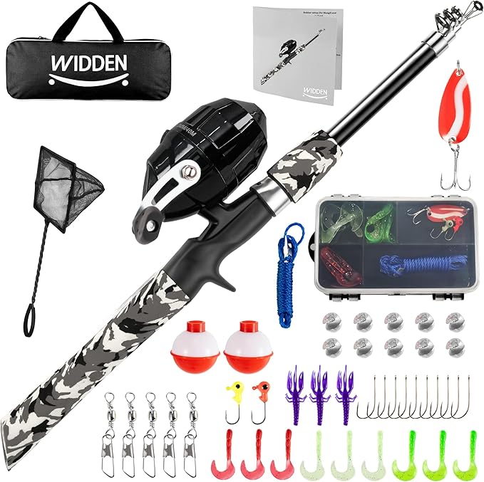 Kids Fishing Pole, Portable Telescopic Kids Fishing Poles for Boys and Girls, Fishing Rod and Reel Combo Kit with Tackle Box, and Fishing Net, Best Fishing Pole for Toddler Youth