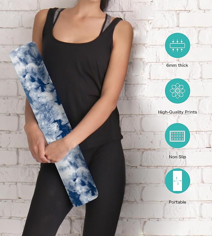 Non Slip Yoga Mat TPE Workout Mat for Men Women, Thick Workout Mat with Carrying Strap, Fitness Mats for Exercise, Yoga, Fitness, Pilates, Floor Workouts (72" x 24" x 6mm)