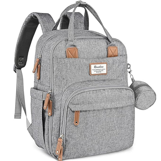 RUVALINO Diaper Bag Backpack-Expandable Baby Bag with up to 50% Capacity -Baby Essentials Bag with Changing Pad Insulated Bottle Holders & Pacifier Case, Waterproof, Gray XL