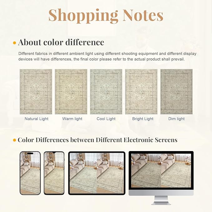 LIVEBOX Washable Rug 2x3 Kitchen Mats for Floor Entryway, Non Slip Front Door Mat for Bathroom Hallway, Boho Low-Pile Small Carpet Farmhouse Throw Indoor Rugs for Bath Sink, Tan