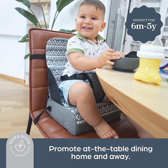 Dreambaby Grab ‘N Go Travel Booster Seat – Portable Toddler High Chair for Dining (6M-5Y) with Storage & Shoulder Strap