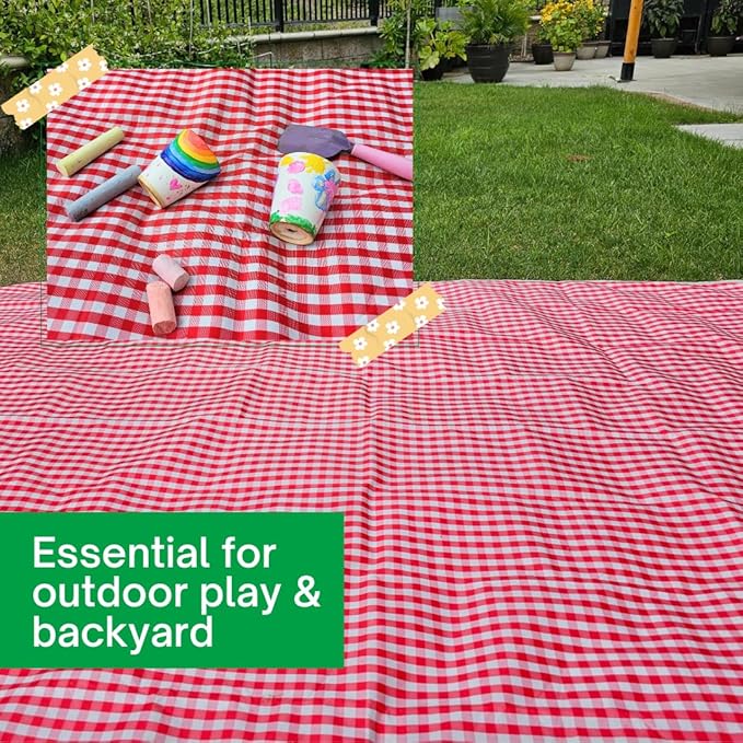 Cute Gingham Picnic Blanket, Waterproof Foldable, in Large 80x60in and Extra Large 80x80in, Portable Compact Beach Blanket, Oversized XL Outdoor Mat (Red, Large)