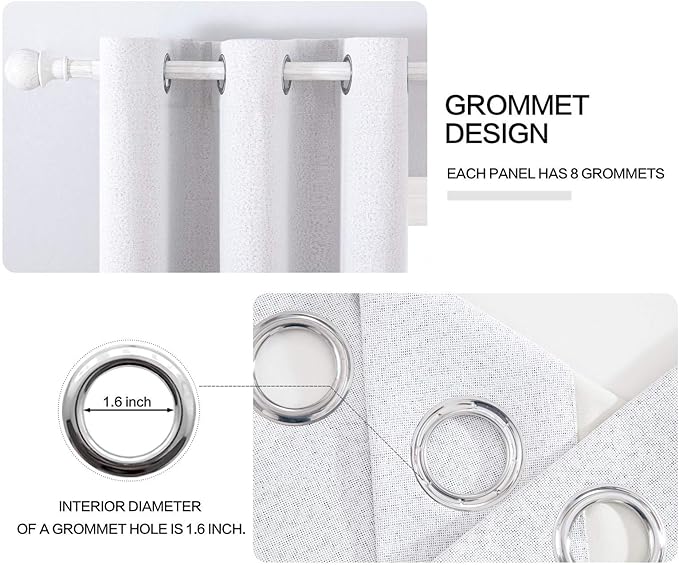 MIULEE Linen Blackout Curtains for Bedroom Solid 100% Blackout Thermal Insulated Grayish White Curtains Grommet Room Darkening Curtains/Drapes for Living Room 42x84 Inch (2 Panels)
