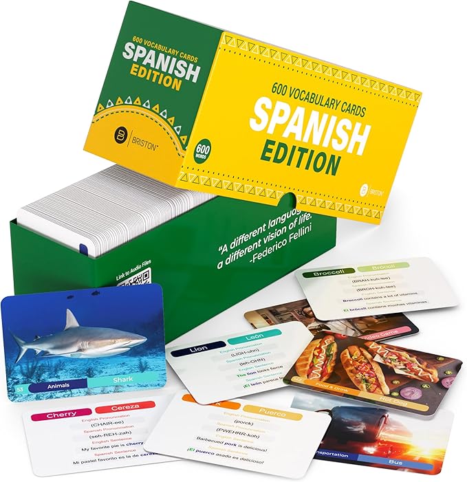 Spanish Vocabulary Flash Cards – 600 Full Color Cards [Updated 2025 Edition] Educational Language Learning Resource - Memory & Sight Words – Game Like Play - Kids, Grade School, Classroom, Homeschool