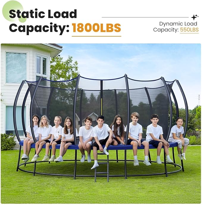 Zupapa 1800LBS Weight Capacity 2025 Double Frames Trampoline with No-Gap Design Curved Poles 16 15 14 12FT Trampolines for Kids with Enclosure Net Outdoor Trampolin for Children Adults Family