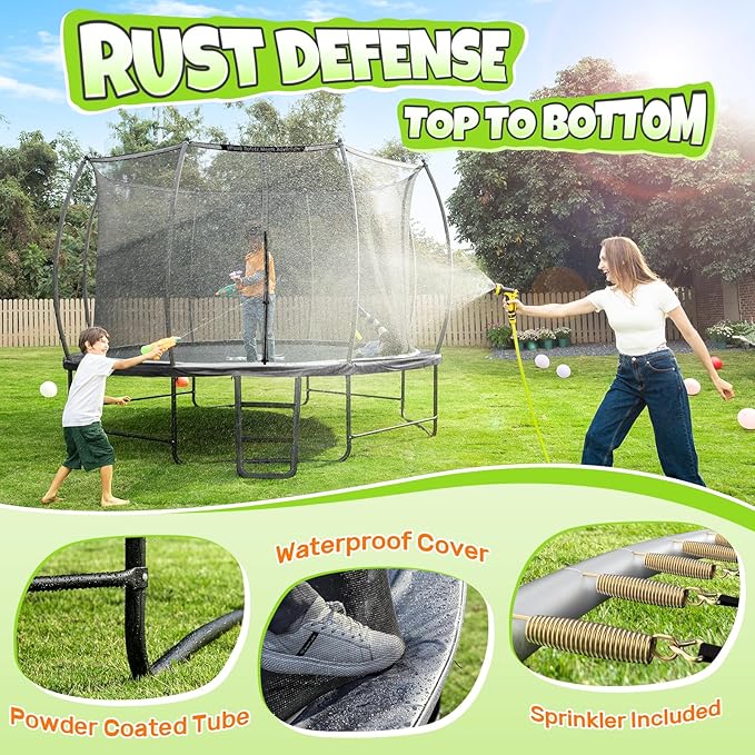 BCAN 8FT 10FT 12FT 14FT 15FT 16FT Recreational Trampoline with Enclosure for Kids Adults, ASTM Approved, Outdoor Trampolines with Ladder for Kids