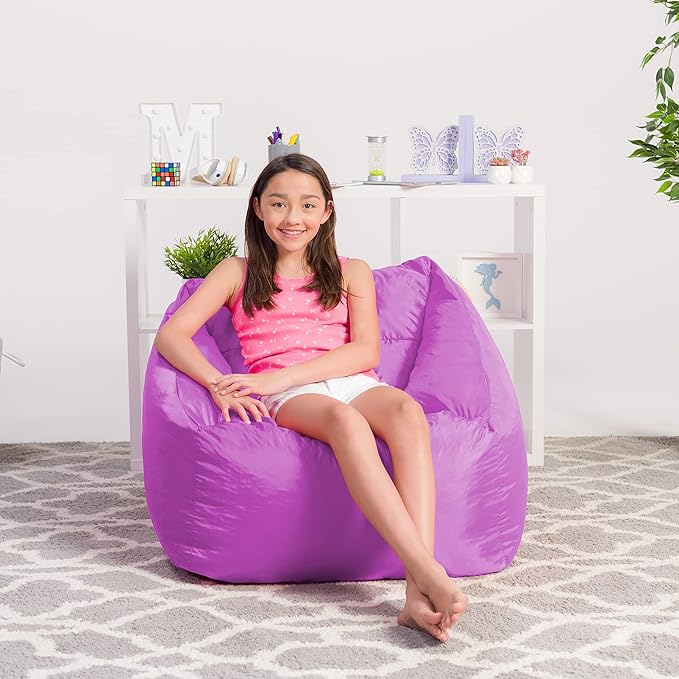 Posh Creations Structured Comfy Seat for Playrooms and Bedrooms, Large Bean Bag Chair, Coronado Chair, Purple