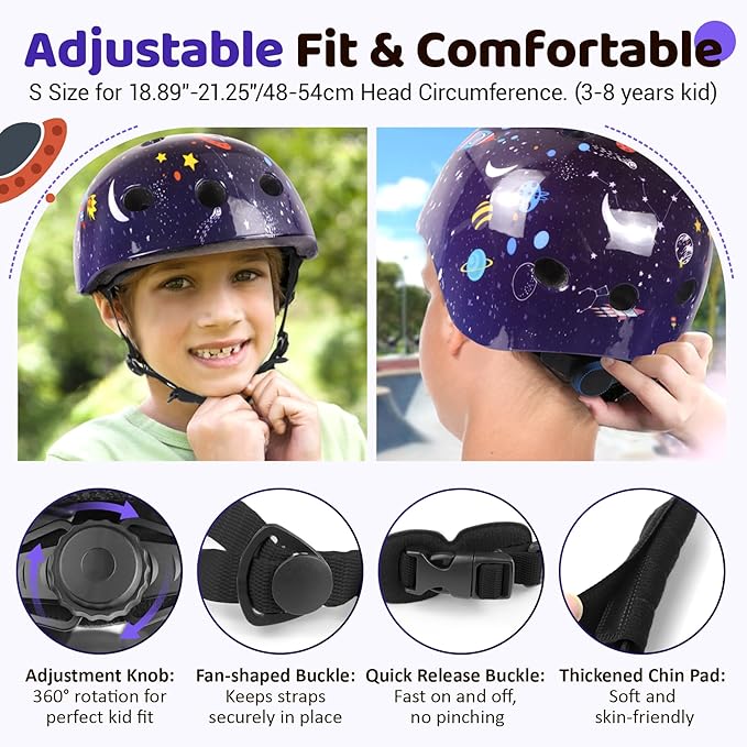 Vvinca Kids Toddlers Bike Helmet Adjustable for Ages 3-5-8 Years, Knee Pads and Elbow Pads Set Wrist Guard Sports Protective Gear Set for Roller Skate Bicycle Skateboard Scooter Girl Boy Birthday Gift