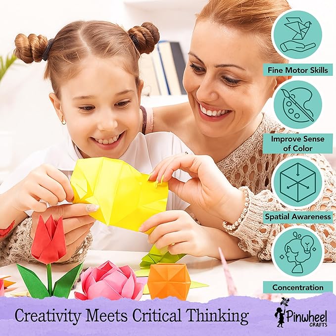 Pinwheel Crafts Origami Papers Kit - Multicolor Flower Origami Kit for Kids,Teens and Adults Ages 6 7 8 9 10 11 12+, Arts and Paper Crafts for Kids 550 Pcs - Fun Foldable Gift