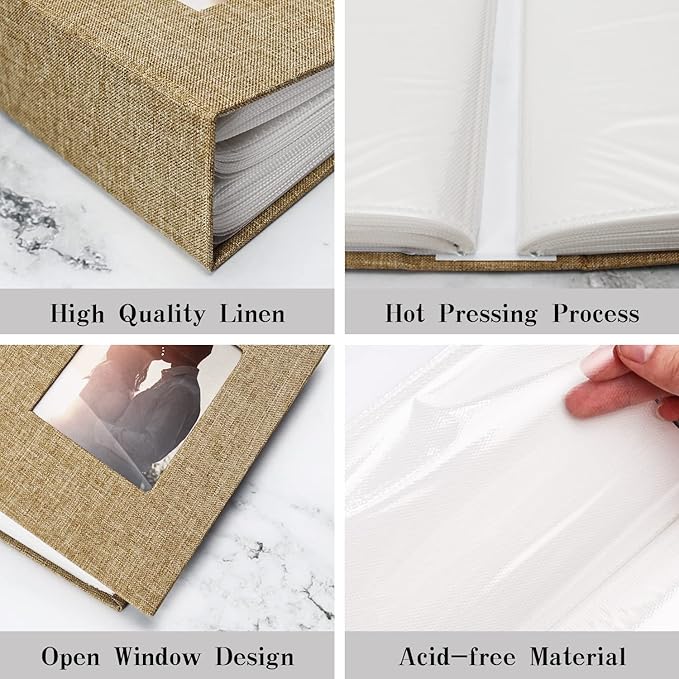 Vienrose Photo Album 4x6 100 Pages Photos Linen Cover Picture Book with Front Window for Baby Wedding Children