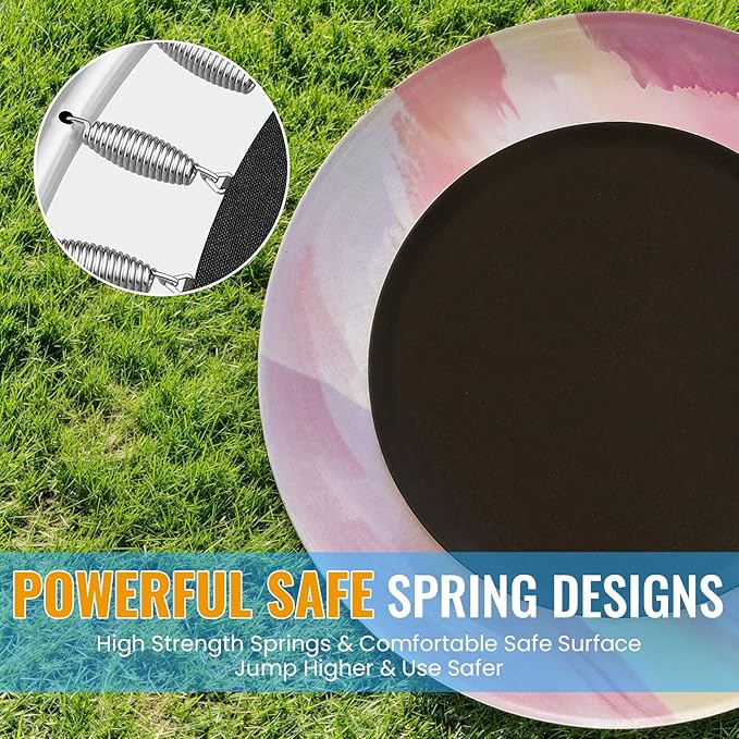 LAMERGE 55" 7-in-1 Round Trampoline for Kids Boys & Girls Ages 1-8, Indoor & Outdoor Trampoline for Fun, Adjustable Height Handrail ＆ Enclosed Safety Net ＆ Durable Designs for Toddlers Children