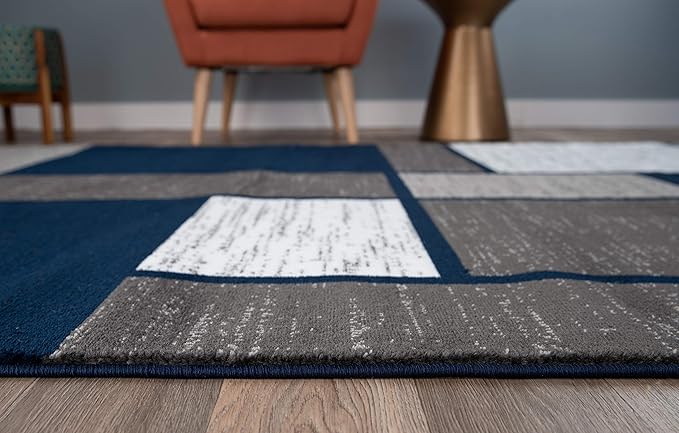Rugshop Contemporary Modern Boxes Area Rug 5' 3" x 7' 3" Navy
