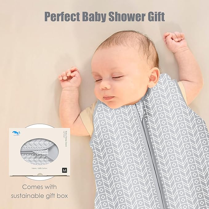 SWEET DOLPHIN Baby Sleep Sack 6-12 Months - 100% Cotton 2-Way Zipper TOG 0.5 Infant Wearable Blanket, Newborn Essentials Toddler 3 Pack Sleeping Sacks - Grey