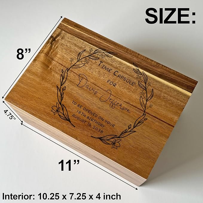 Time Capsule Box 1st Birthday - Custom First Birthday Memory Time Capsule Box with Hinged Lid, First Keepsake Storage Gifts for Babies, Personalized Gift for New Parents, Acacia Wood, 11x8x4.75 in