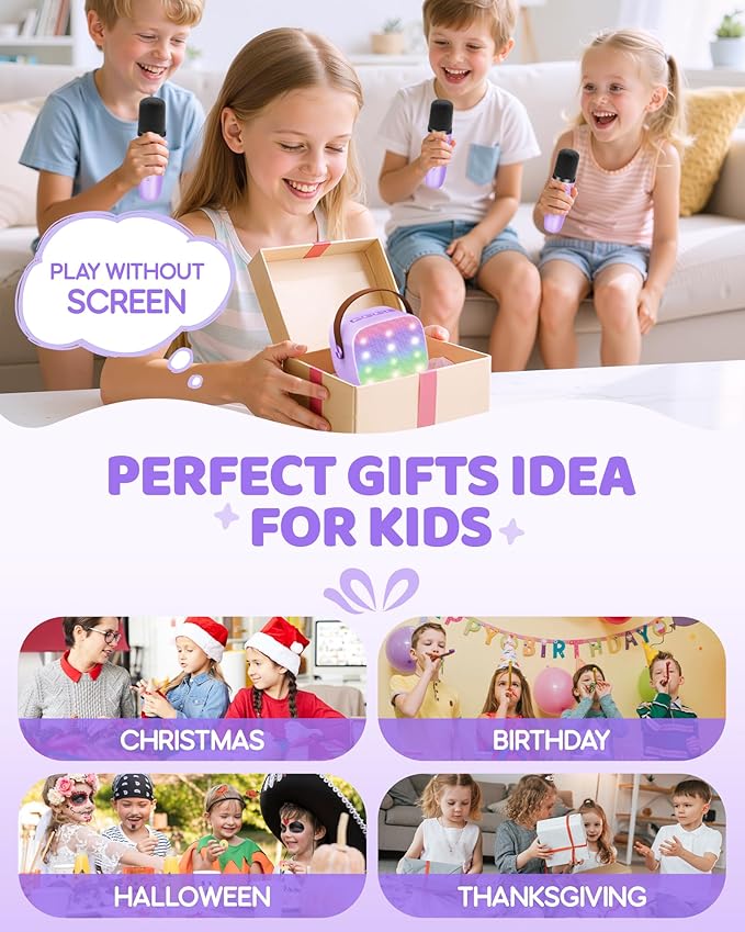 YLL Mini Karaoke Machine for Kids Adults: Portable Loud Speaker with 3 Wireless Microphones -Most Popular Birthday Party Gifts for Girls Boys 3, 4, 5, 6, 7, 8, 9, 10,11+ Year Old Toys (Purple-3 Mics)