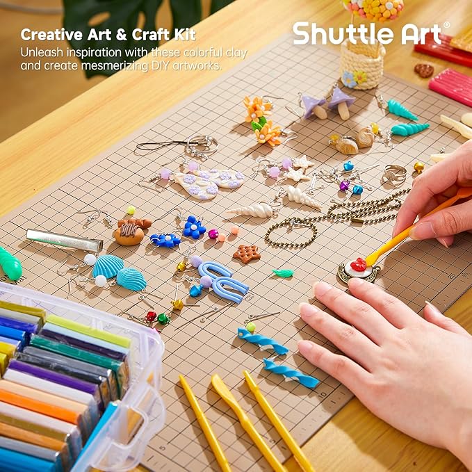 Shuttle Art Polymer Clay Kit - 60 Colors, 19 Tools, and 16 Accessories - Non-Toxic and Non-Sticky DIY Crafts for Kids and Adults