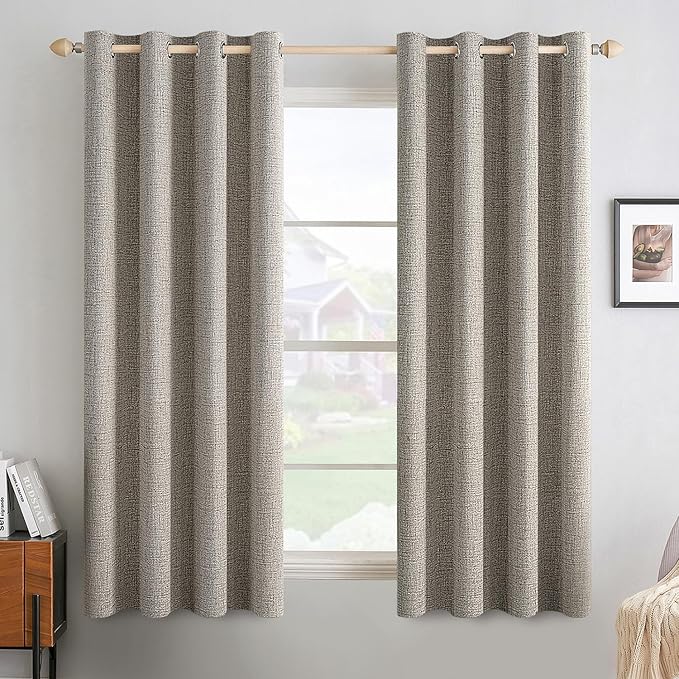 MIULEE Linen Texture Curtains for Bedroom Solid 100% Blackout Thermal Insulated Linen Curtains Grommet Room Darkening Drapes for Living Room Nursery 52x45 Inch (2 Panels)