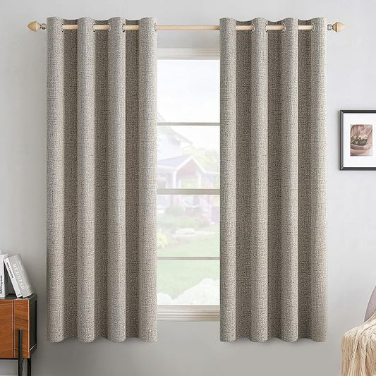 MIULEE Linen Texture Curtains for Bedroom Solid 100% Blackout Thermal Insulated Linen Curtains Grommet Room Darkening Drapes for Living Room Nursery 52x63 Inch (2 Panels)