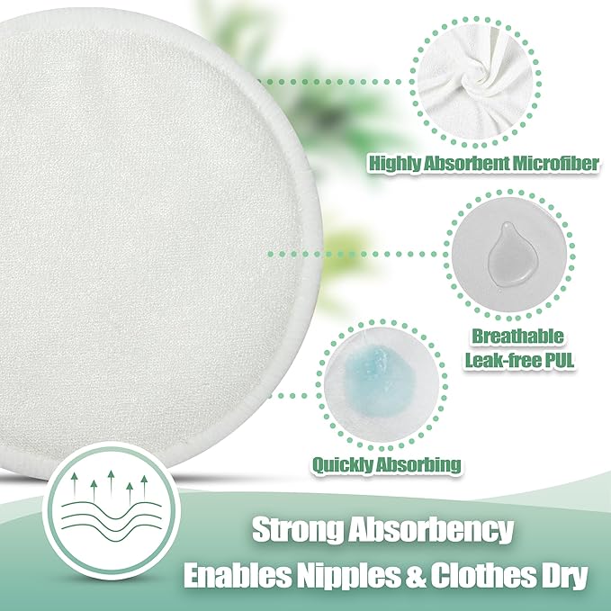 wegreeco Nursing Breast Pads (14 Pack) + Laundry Bag & Travel Storage Bag, 4.7 inch - Washable & Reusable Breastfeeding Nursing Pads (Plain Shape, Watercolors, Large)