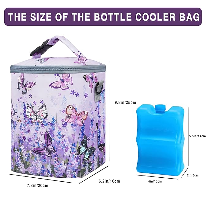 Breastmilk Bag with Ice Pack Fits 4 Bottles Up To 9 Ounce Insulated Breast Milk Cooler on the Go with Strap Baby Bottle Cooler Bag for Nursing Mom Daycare or Travel