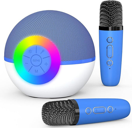Mgaolo Mini Karaoke Machine for Kids Adults,Portable Bluetooth Speaker with 2 Wireless Microphones,Gift Toys with MP3 Player for Boys Girls 3-12 Year Old Birthday Family Home Party Present (Blue)