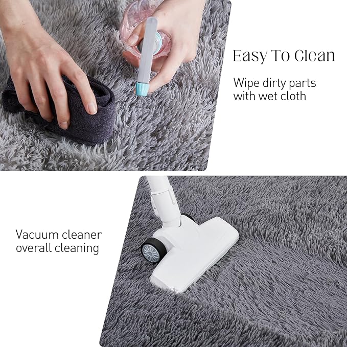 8x10 Grey Fluffy Rug, Ultra Soft Area Rugs for Living Room, Plush Indoor Carpet, Anti-Skid High Pile Luxury Rugs for Bedroom, Nursery, Kids Room, Playroom, Home Decor