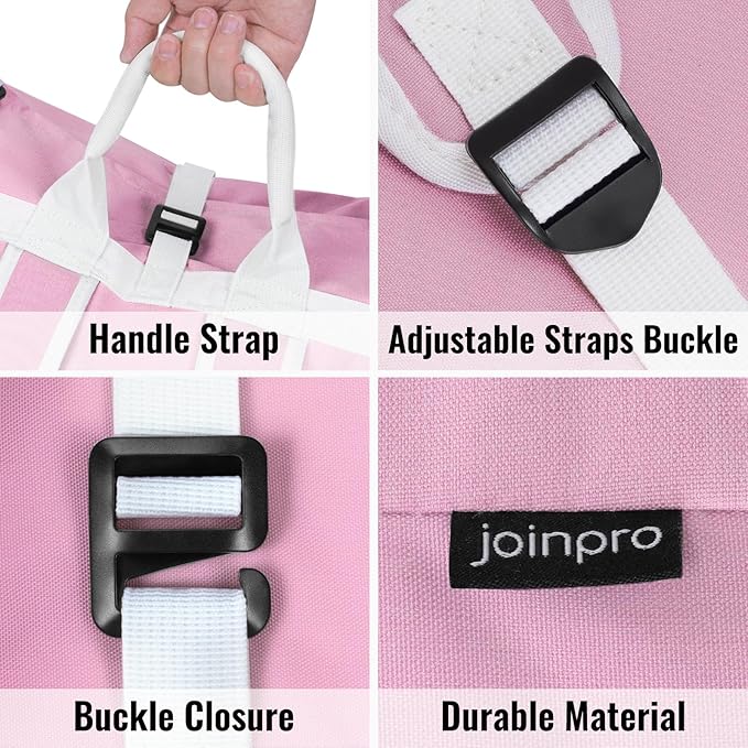 Laundry Bag Backpack, 125L Extra Large Travel with Shoulder Straps, Adjustable & Extendable Design, Laundry Hamper Bag with 3 Pockets for Laundromat, College, Travel, Camping (Pink)