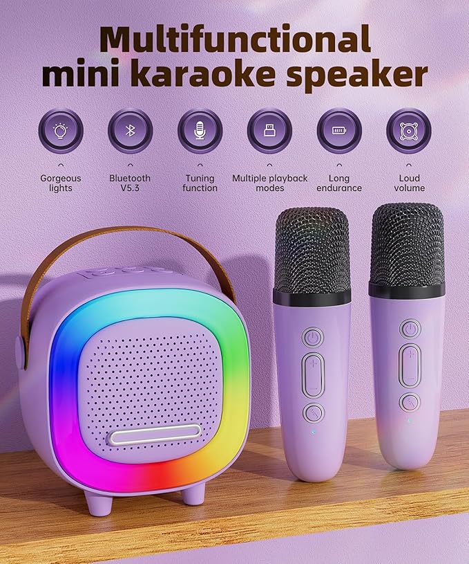 Mini Karaoke Machine Speaker for Kids Adults, Portable Bluetooth with 1 Wireless Microphones, Children's Day Birthday Gift Ideas for Toys for Teens Boys and Girls Aged 4, 5, 6, 7, 8, 9, 10, 11, 12+