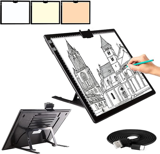 A3 Light Pad, Elice Tracing Light Box 3 Colors Mode Stepless Dimmable and 6 Levels of Brightness Light Copy Pad, Wireless Rechargeable Led Light Board for Weeding Vinyl Diamond Painting Sketching