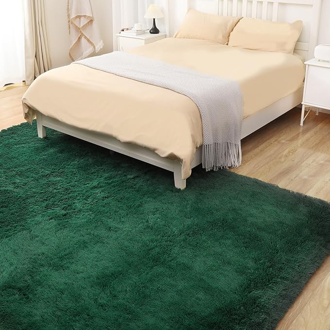 Ultra Soft Area Rug, Fluffy 5x7 Green Rugs for Living Room, Plush Area Rugs for Bedroom, Non-Slip Indoor Carpet for Nursery, Study Room, Kids Room, Room Decor