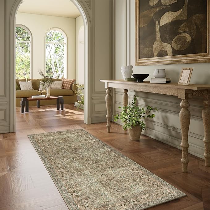 Washable Runners for Hallways Kitchen Rug: 2'6"x8' Runner Rugs Stain Resistant Non Slip Low Pile Soft Carpet Runners for Hallways Bedroom Kitchen Entryway Indoor Beside Bathroom Laundry Room