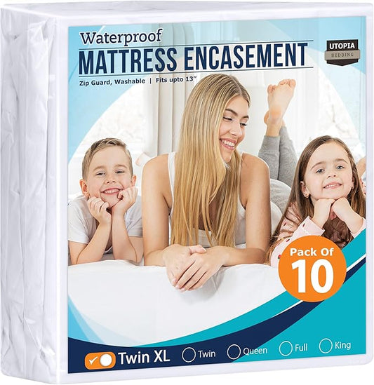 Utopia Bedding Zippered Mattress Encasement Twin XL Size (Pack of 10), 100% Waterproof, Dust Mite and Bed Bug Proof Mattress Protector, Absorbent 6-Sided Mattress Cover