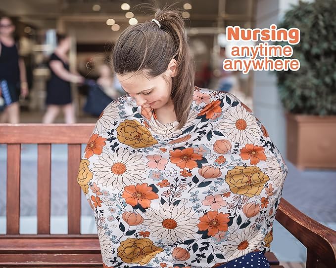 Rquite All-in-1 Car Seat Cover Baby, Carseat Covers for Girl Boy, Stretchy Soft Infant Car Seat Cover, Multi-use Baby Carrier Cover, Car Seat Canopy, Stroller Sun Shade, Nursing Breastfeeding Cover