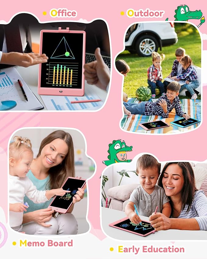 KOKODI 10 Inch LCD Writing Tablet with Anti-Lost Stylus, Erasable Doodle Board Colorful Toddler Drawing Pad, Car Travel School Games Toys for 3 4 5 6 7 8 Kids, Birthday Gift for Girls Boys Pink