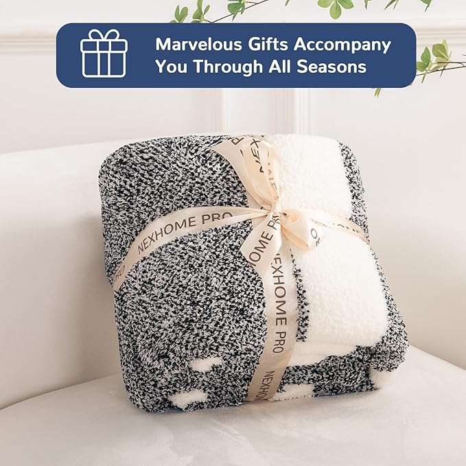 NEXHOME PRO Stripe Throw Blanket, Knit Blanket for Couch Bed Sofa Picnic, Ultra Soft Fuzzy Blankets, Luxury Striped Blanket for Women, Pet, Gifts, Black, 50 x 60 inches