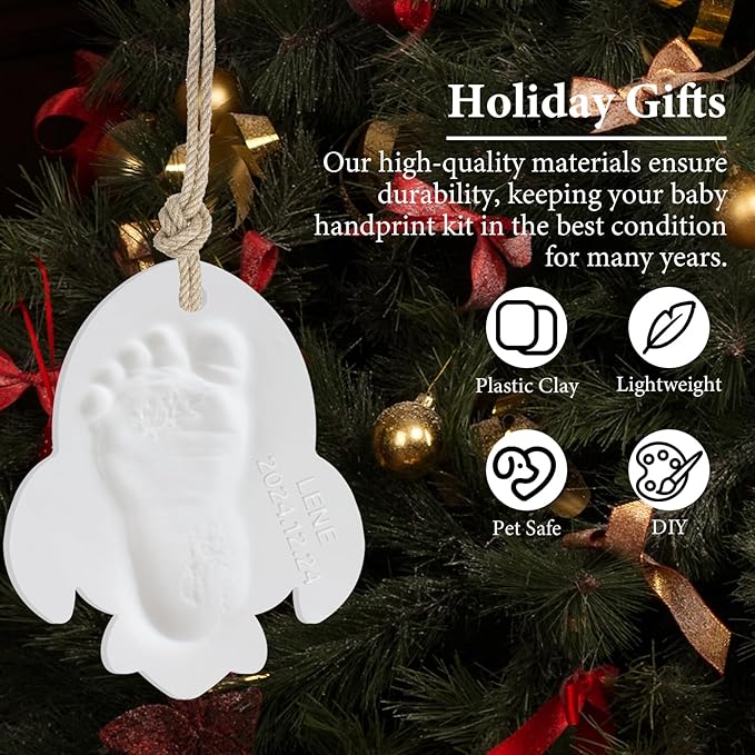 Baby Handprint Footprint Keepsake Ornament Kit, Personalized Baby Foot Printing Kit for Newborn Clay Impression Handmade DIY Imagination to Create