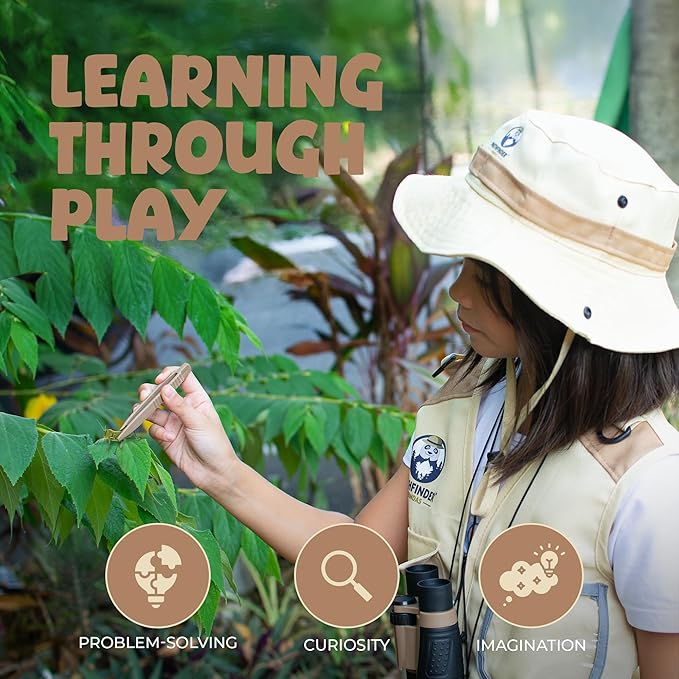 Kids Bug Catching Kit - Complete Explorer Kit with Safari Vest, Hat & More - Cute Dress-Up Safari Costume, or Zoo Keeper - Outdoor Explorer Set & Bug Toys for 3-7 Year Old Boys Girls + Adventure Book