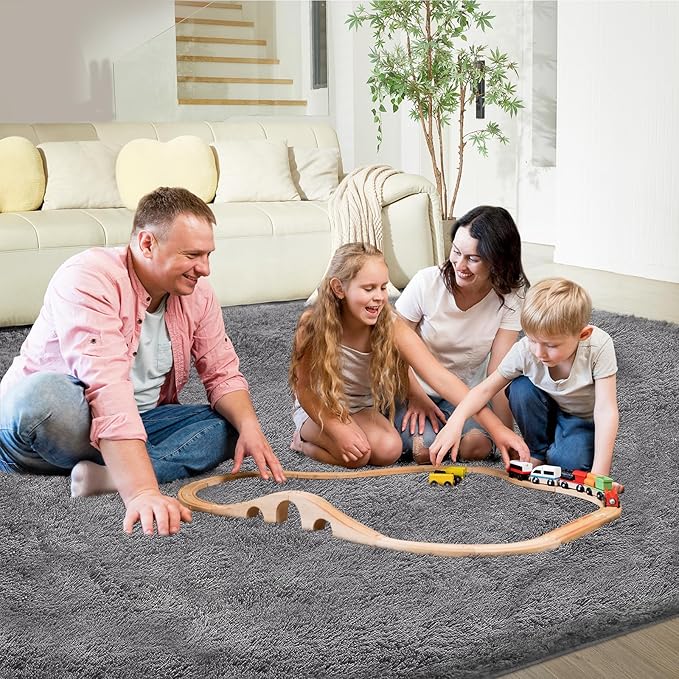 Ultra Soft Rug for Living Room, 4X6 Fluffy Shag Area Rug for Bedroom, Modern Shaggy Carpets Fuzzy Rug for Teens Dorm Nursery Home Decor Aesthetic, Upgrade Anti-Skid Durable, Grey