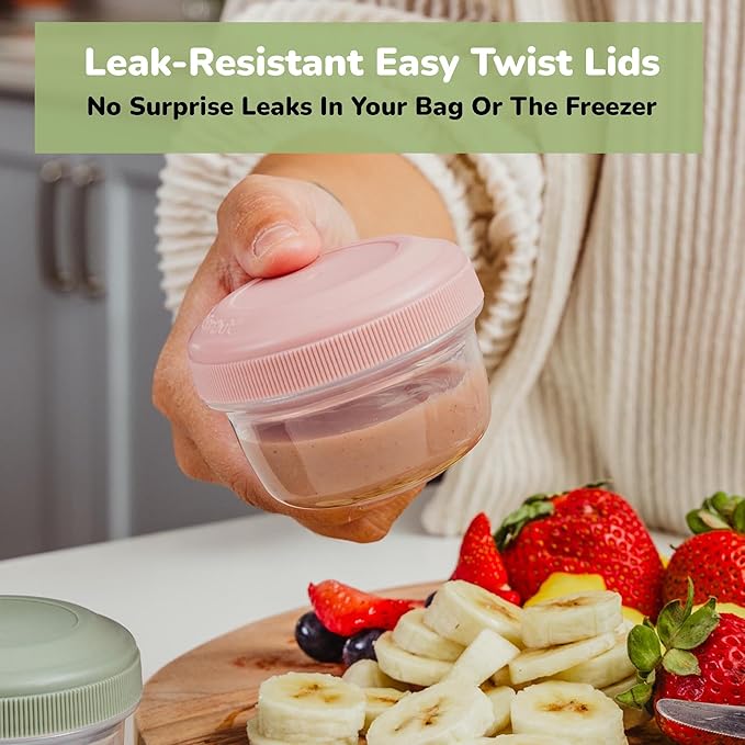 WeeSprout Baby Food Containers - Small 4 oz Containers with Lids, Leakproof & Airtight, Freezer Safe, Dishwasher Safe, Thick Food Grade Plastic, Set of 12 Baby Food Storage Containers + Color Options