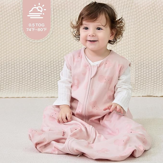 JELLYMONI Baby Sleep Sack 12-18 Months 0.5 Tog Wearable Blanket for Baby, 100% Cotton 3 Pack Infant Toddler Sleeping Sack Lightweight Soft 2-Way Zipper Sleepsack