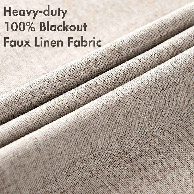 MIULEE Blackout Curtains for Bedroom Linen Texture Solid Thermal Insulated Natural Khaki Grommet Room Darkening Curtains & Drapes Luxury Decor for Living Room Nursery 52x54 Inch (2 Panels)