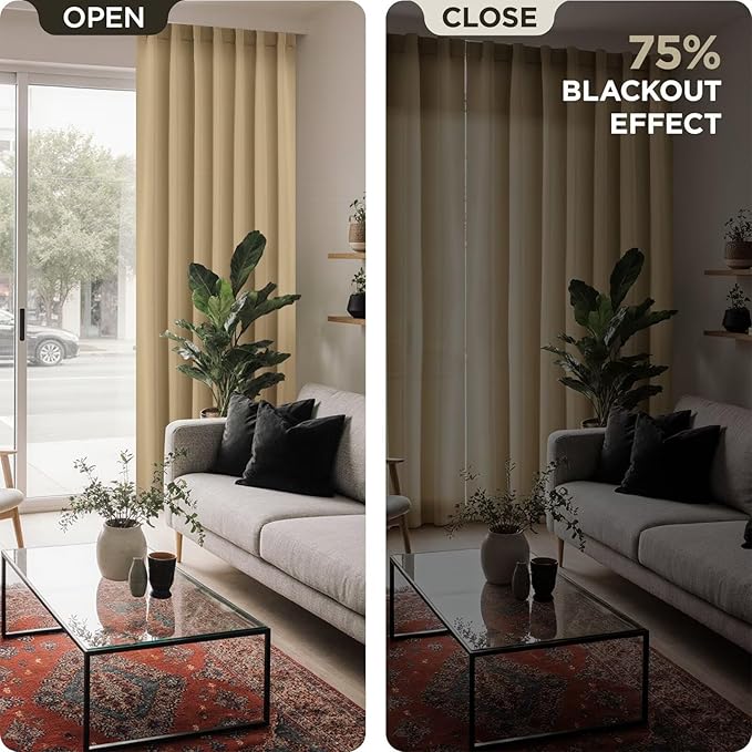 Joydeco White Blackout Curtains 96 Inches Long for Bedroom, Curtains 96 Inch Length 2 Panels Set, Room Darkening Curtains & Drapes for Living Room Window (W52 x L96 Inch, Beige)