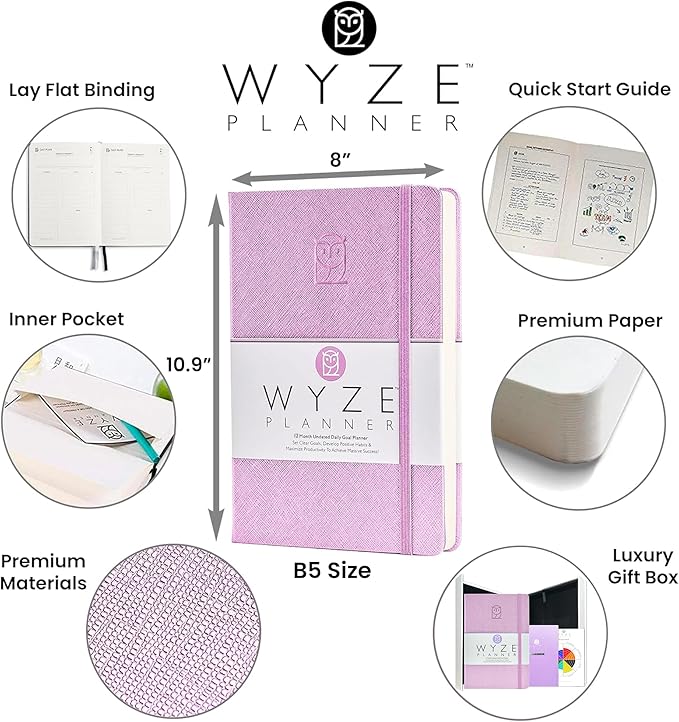 Undated Daily Planner – 1-Year B5 Productivity Organizer with Two-Page Weekly Spread, Goal Setting, Habit Tracker, Weekly & Monthly Pages – Hardcover Time Management Notebook (Lilac)