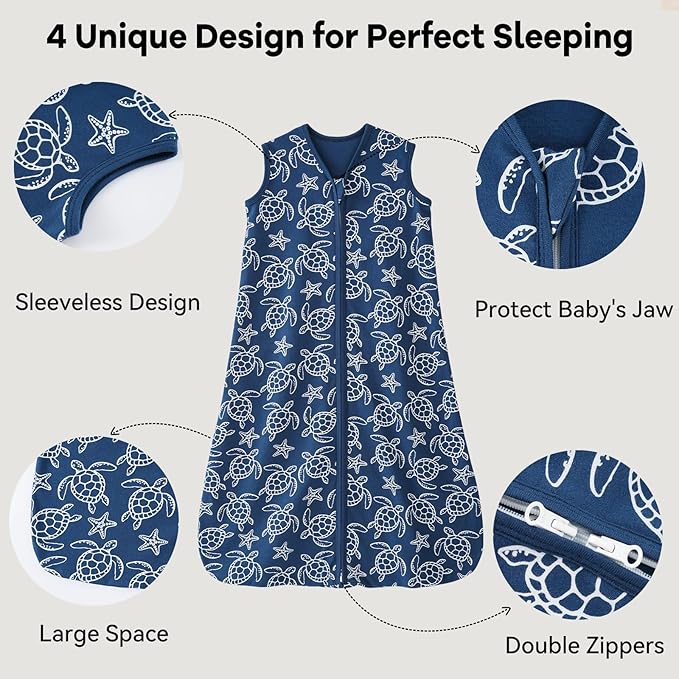 Baby Sleep Sack 12-18 Months 0.5 Tog Wearable Blanket Baby, 3 Pack 100% Cotton Lightweight Sleeping Sack with 2-Way Zipper for Infant Toddler Shark