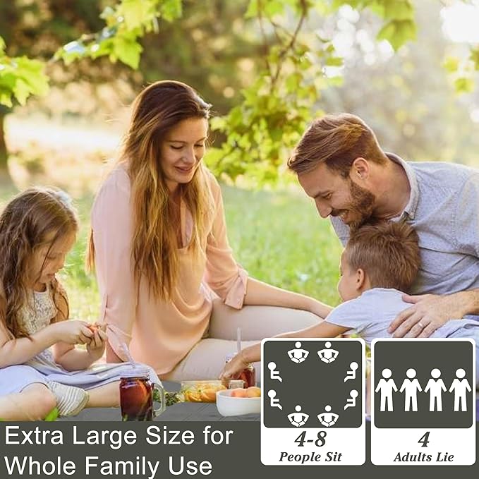 Waterproof Picnic Blanket 80 * 60 in Portable with Carry Strap for Beach Mat or Family Outdoor Camping Party, Park Blanket for Grass Park, Hiking, Travel