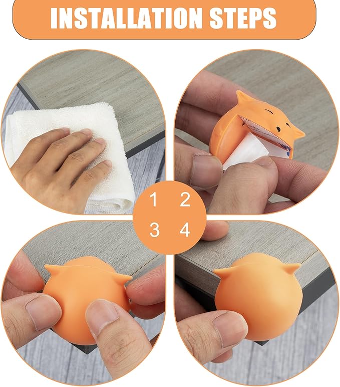 Large Corner Protectors for Furniture, Adhesive Corner Guards, Cute Fox Shape Decorative Silicone Corner Guards Corner Protector for Table, Desk, Bookshelf, Bed Frame (Orange, 4 Pcs)