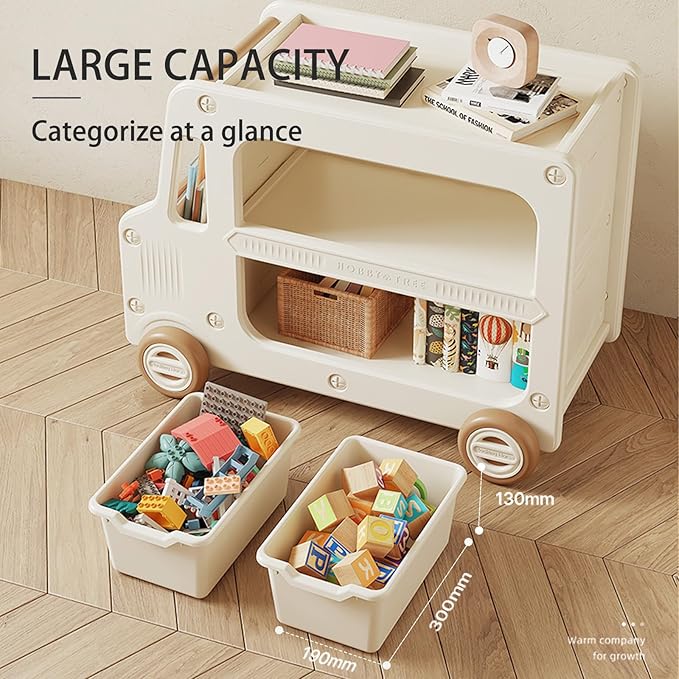 Toy Organizers And Storage For Kids, 2 Layers Toy Storage Cabinet With Bookshelf Toys Organization Chest With Bins Multipurpose For Nursery, Playroom, Bedroom, Living Room （Tan/No Blockes