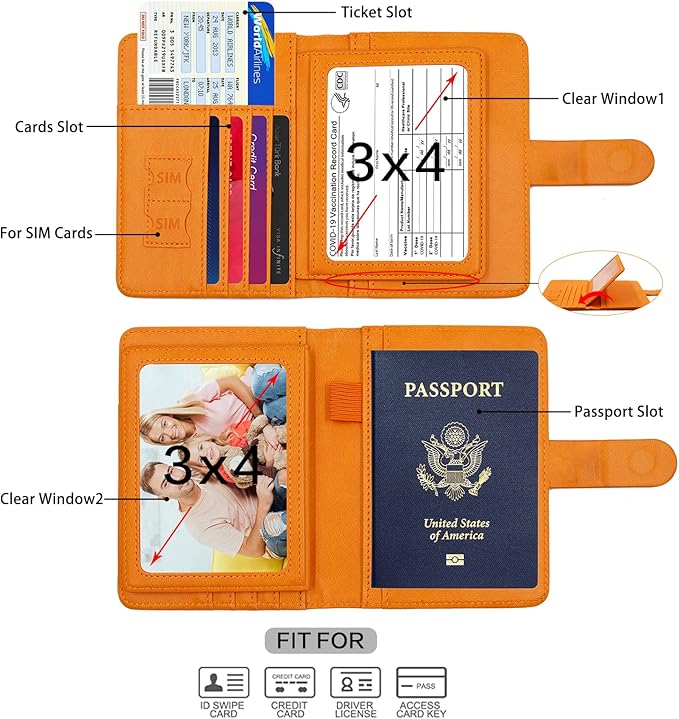 Melsbrinna Rfid Passport Holder for Travel women/Men, Cute Passport Wallet Rfid Blocking Card Slots, Rfid Passport Cover/CaseTravel Wallet, Passport Book Holder (1, Orange)