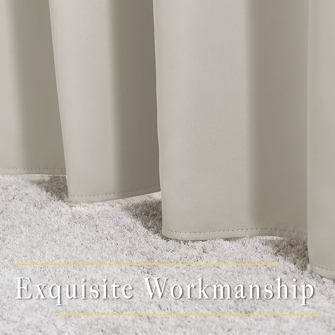 NICETOWN Room Darkening Bedroom Curtains 63 inches Long, Window Treatment Thermal Insulated Solid Grommet Voice Reducing Drapes for Kids Room, Natural, Set of 2, W46 x L63